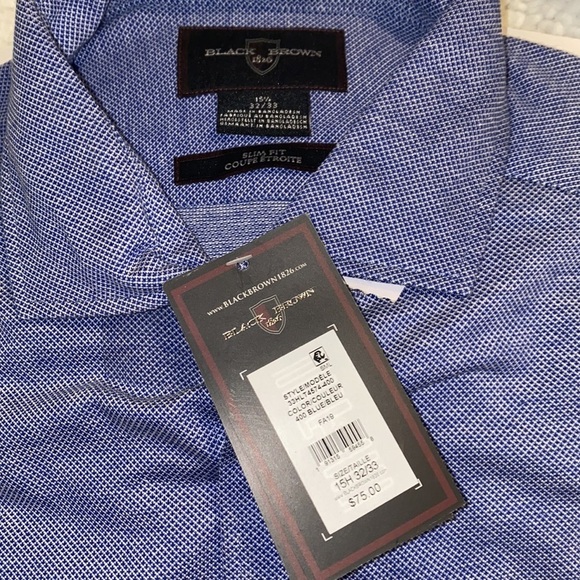 NWT Black Brown 1826 Men’s Slim Fit Blue Button Down Shirt size M - Picture 3 of 5